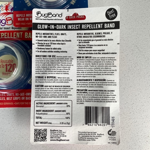 Qty (3) Glow-In-The-Dark Insect Repelling Repellant Band | Natural Geraniol - Picture 2 of 3